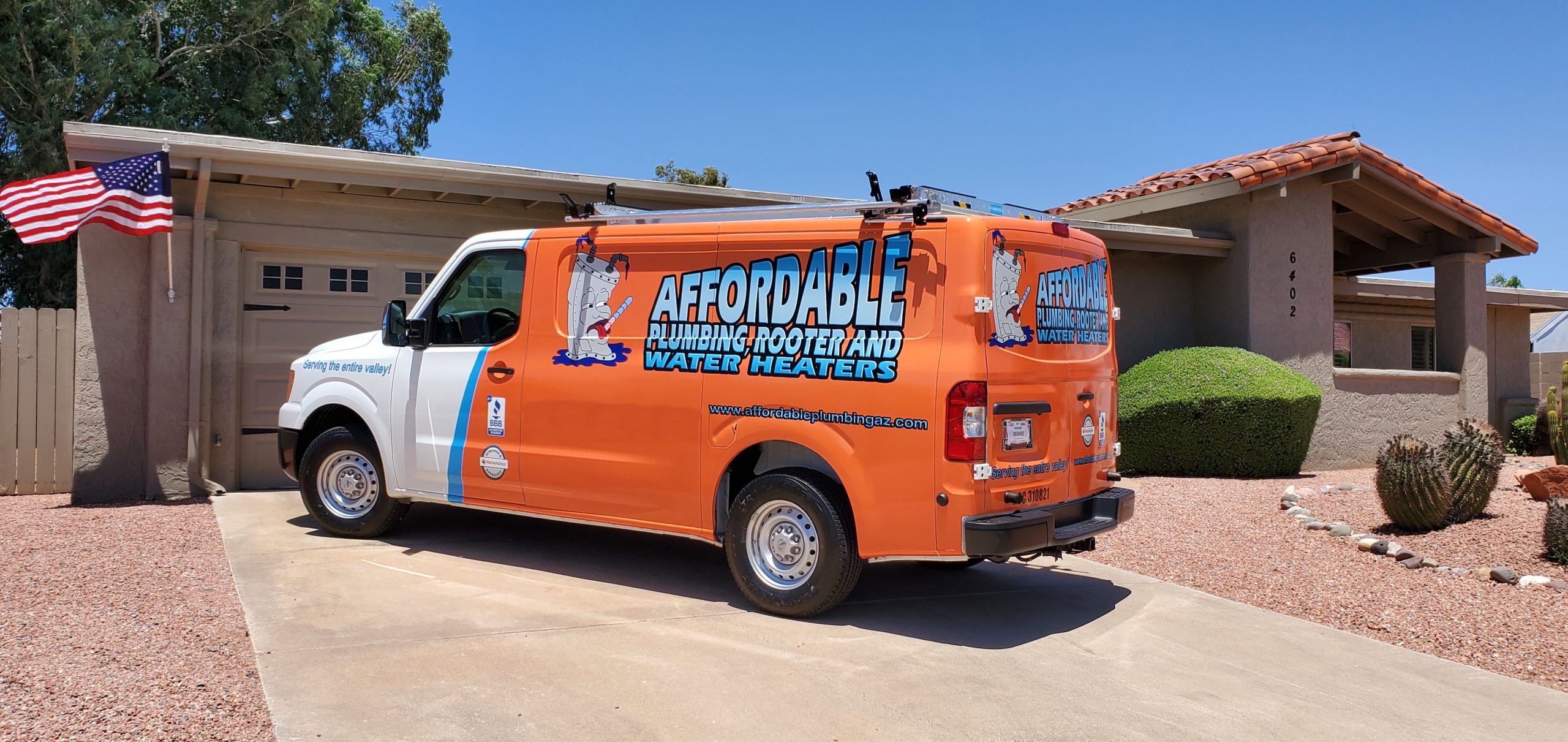 Affordable plumbing rooter and water heaters Service van